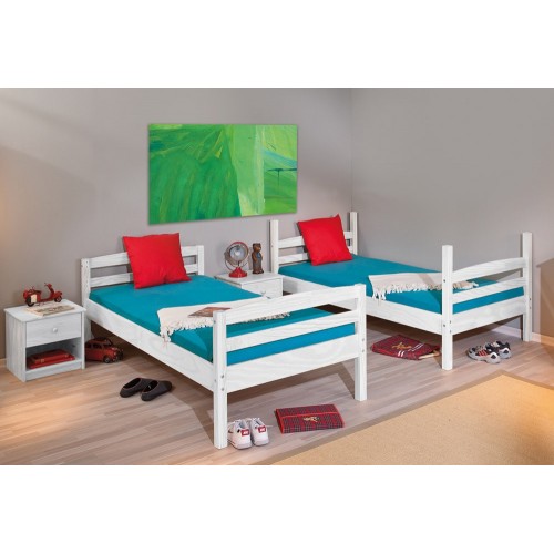 2 Letti Singoli a Doghe Castello 90x190 Bianco Pino Scala per Cameretta Bambini