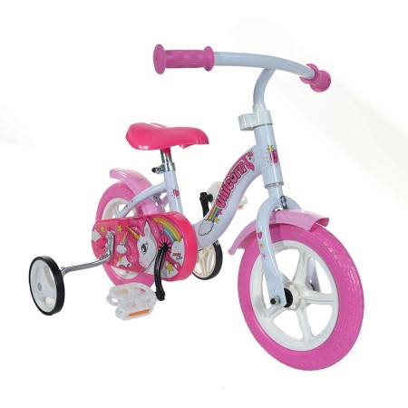 Bicicletta per Bambina 10 Pollici Unicorno Pedali Bimba Rotelle Bici 2 3 4 anni