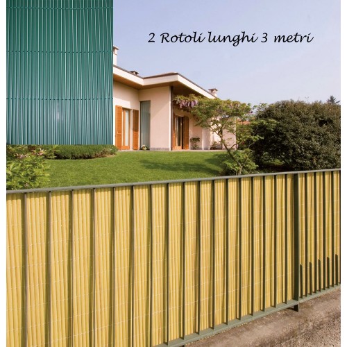 2 Arella Doppia in Bamboo PVC Recinzione 3x2 Ombreggiante Verde Plastica