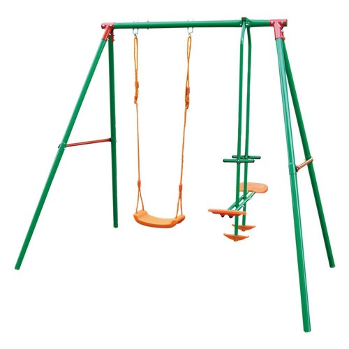 Altalena per Bambini 3 Posti Seggiolino Giardino Dondolo Cavalluccio in Acciaio
