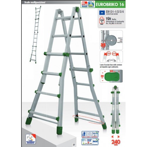 Facal Scala Telescopica 5 Gradini Metri Alluminio Multiuso Professionale Interno