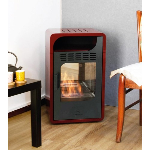 Stufa a Bioetanolo Ventilata Rossa Camino 3 kw 28m2 Combustibile 1.5lt con Vetro