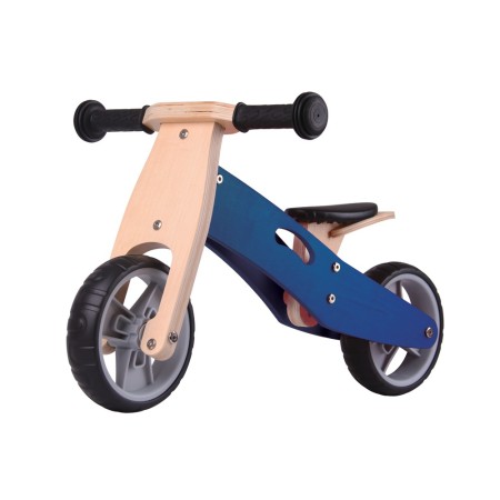 Triciclo Bicicletta per Bambini Legno Blu Pedagogica Senza Pedali a Spinta Bici