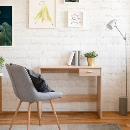 Tavolo Scrivania 90 cm Rovere con Cassetto Porta Pc Cameretta Scrittorio Ufficio