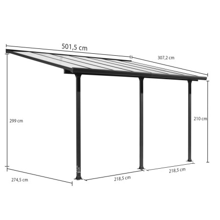 Pergola Addossata 5x3 in Alluminio Gazebo da Giardino Terrazzo Pergolato Carport