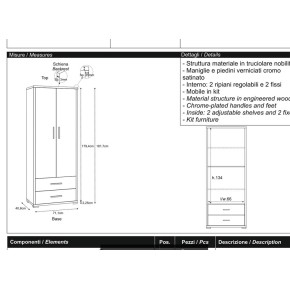 Armadio 2 Ante con Cassetti Ossido Ripiani Ufficio Documenti Mobile Camera Letto 2