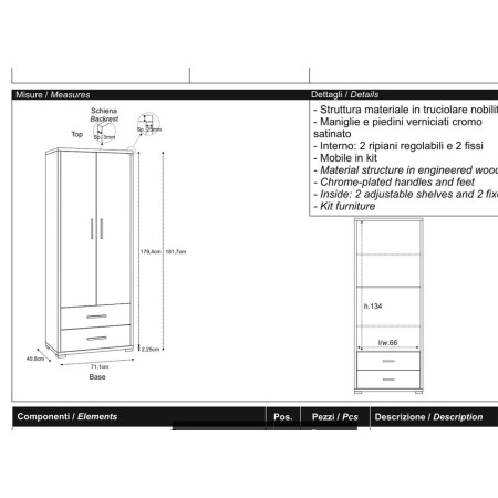 Armadio 2 Ante con Cassetti Ossido Grigio Ripiani Ufficio Mobile Porta Documenti