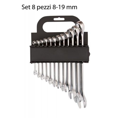 Kit 8 Chiavi Fisse e Occhio Combinate Professionali Acciaio 8 19 mm a Forchetta