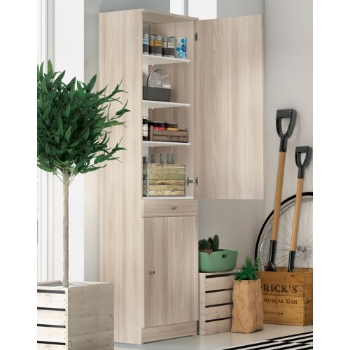 Armadio 180 Bianco 2 Ante con Cassetto Mobile Alto con Ripiani Colonna da Bagno