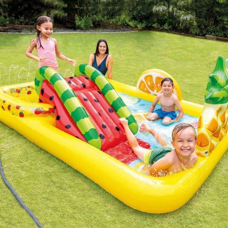 Piscina con Scivolo Parco Giochi per Bambini Intex Gonfiabile Frutta con Palline