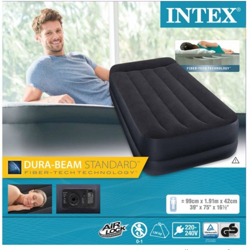 Intex Materasso Singolo Floccato Letto Pompa Integrata Materassino Gonfiabile