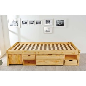 Letto Singolo a Doghe 90x200 Legno Pino con Cassetti Comodino Camera Cassettone 2