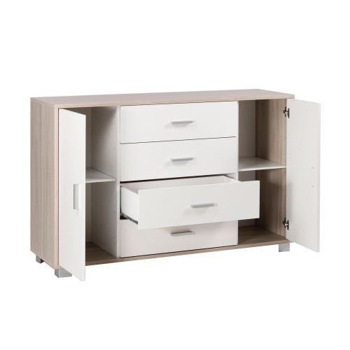 Mobile Credenza 2 Ante 4 Cassetti Grigio Cemento Beton Madia Contenitore Salotto