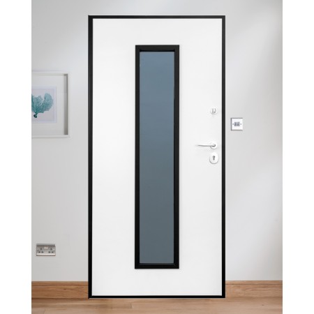 Portoncino con Vetro Porta Blindata per Esterno Pannello in Vetroresina Grigio