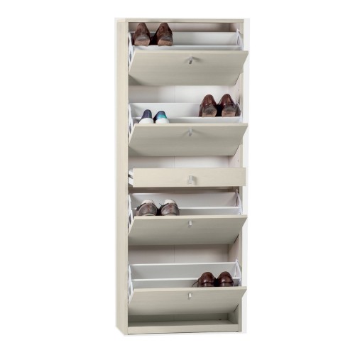 Scarpiera Bianco 4 Ante a Specchio Ribalta Doppia con Cassetto Porta Scarpe Slim
