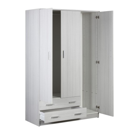 Armadio Bianco 180 h 3 Ante con 2 Cassetti Appendiabiti Mobile Camera da Letto