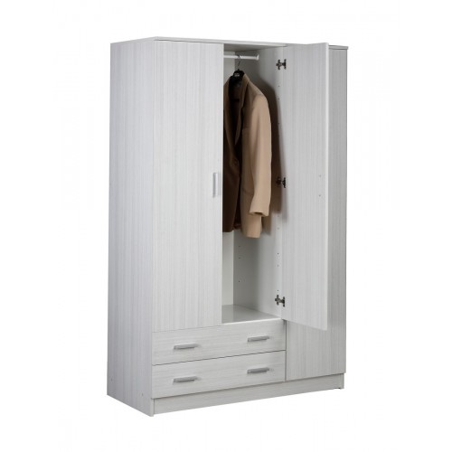 Armadio Bianco 180 h 3 Ante con 2 Cassetti Appendiabiti Mobile Camera da Letto