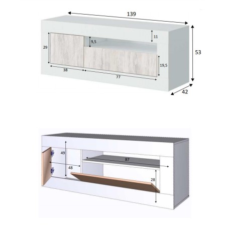 Mobile Porta TV 140 Moderno Bianco Basso Shabby Soggiorno Design Camera in Legno