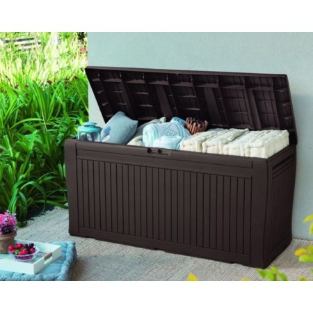 Baule Cassapanca Contenitore con Seduta Ruote Resina Giardino Plastica Esterno