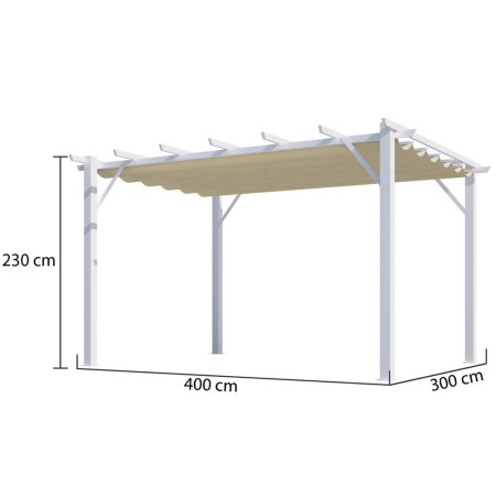 Gazebo Pergola in Alluminio 4x3 Bianca da Giardino Telo di Copertura Pergolato