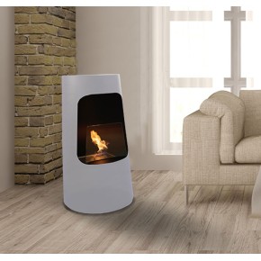 Stufa a Bioetanolo Bianco 2.5 Kw Biocamino con Vetro Bruciatore Liquido Etanolo 2