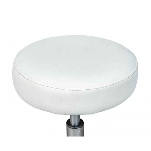 Sgabello Basso con Ruote a Rotelle Bianco Ecopelle in Metallo Imbottito Cucina