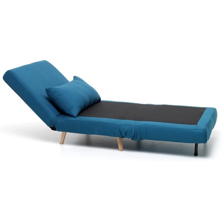 Poltrona Pronto Letto Singolo in Legno Tessuto Turchese Relax Sofa Chaise Longue