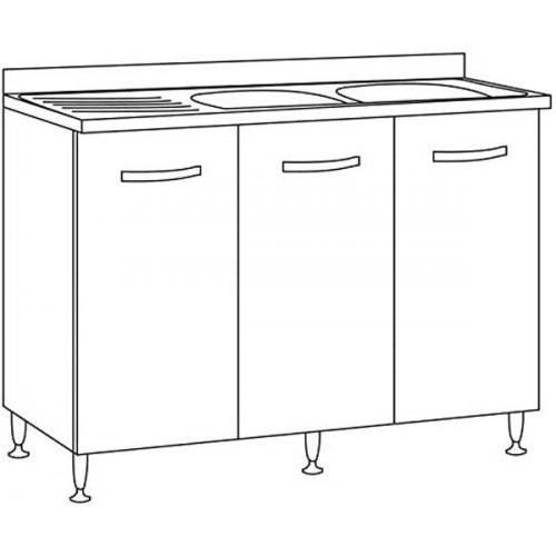 Kit Mobile Sotto Lavello 3 Ante 120 cm Senza Lavello in Legno Bianco da Cucina