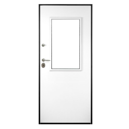 Porta Blindata Grigio per Esterno con Vetro e Grata Portone di Ingresso