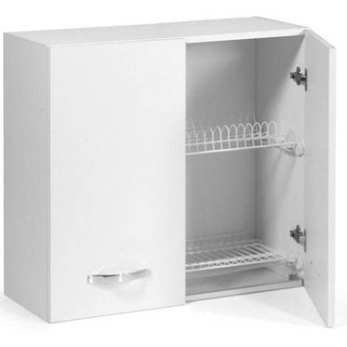 Pensile per Cucina Componibile Scolapiatti 80 cm Larghezza Legno Bianco Larice