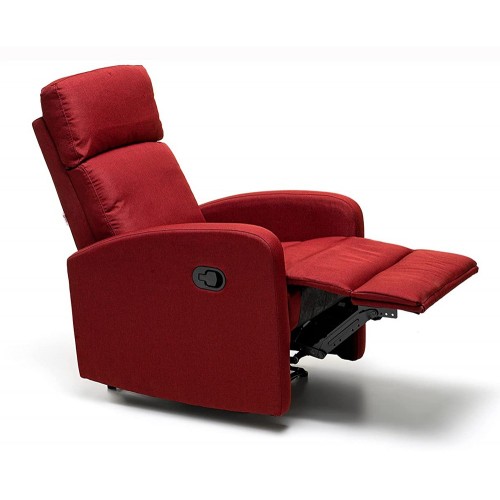 Poltrona Reclinabile Rossa in Tessuto Relax Manuale Letto da Salotto Poggiapiedi