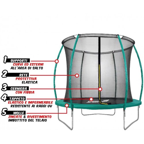 Trampolino Tappeto Elastico 305 cm Diametro Bambini Rete Sicurezza da Giardino