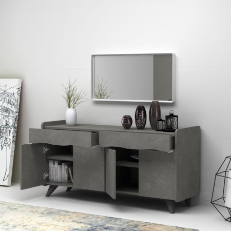 Credenza 4 Ante 2 Cassetti Grigio Cemento Porta TV Mobile da Soggiorno Madia