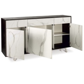 Mobile Madia 3 Ante 3 Cassetti Ossido Nero Bianco Contenitore Soggiorno Credenza 2