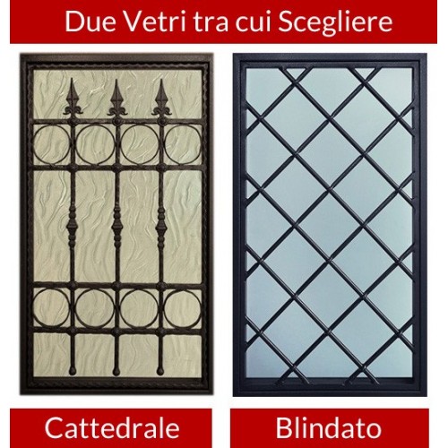 Porta Blindata due Ante con Vetro Pannello da Esterno Inserti in Alluminio