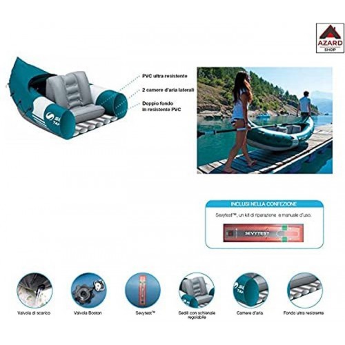Canoa 2 due Posti con Sedili Kayak Gonfiabile da Mare Lago Senza Pagaia Remi
