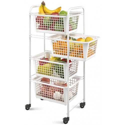 Carrellino Salvaspazio 4 Ripiani con Ruote Lavanderia Cucina Bagno Scorrevole