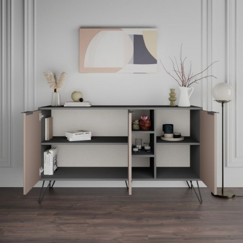 Mobile Credenza 3 Ante con Ripiani Antracite e Tortora Madia Soggiorno Ingresso