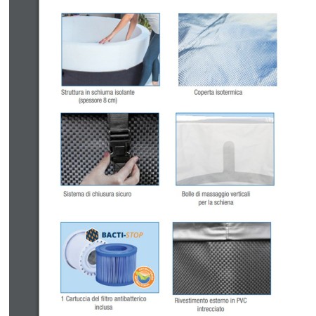 Piscina Idromassaggio Spa 156x70 Rotonda Acqua Riscaldata 4 Adulti Semi Rigida