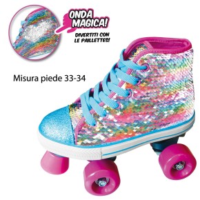 Pattini a Rotelle Sneaker Scarpa 33 34 con Paillettes Freno 4 Ruote da Bambina