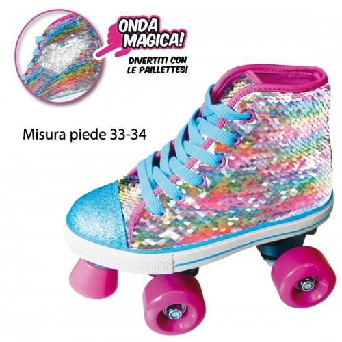 Pattini a Rotelle Sneaker Scarpa 33 34 con Paillettes Freno 4 Ruote da Bambina
