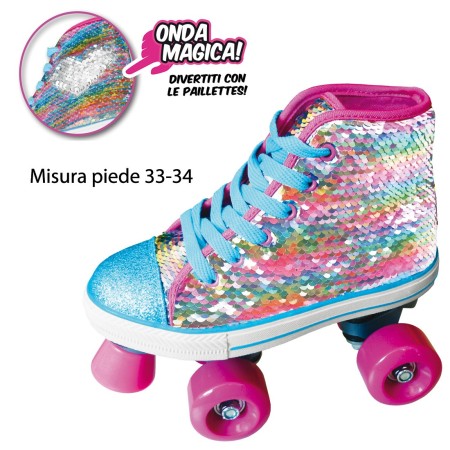 Pattini a Rotelle Sneaker Scarpa 33 34 con Paillettes Freno 4 Ruote da Bambina