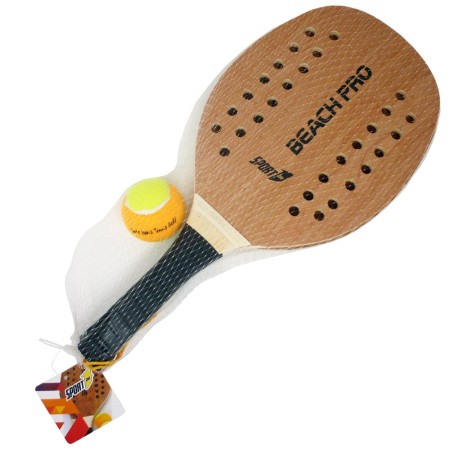 Set Beach Tennis 2 Racchette in Legno con Pallina Racchettoni da Spiaggia Mare