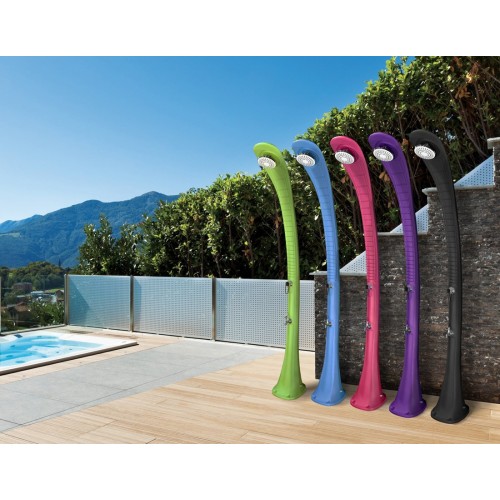 Doccia Solare da Giardino 32 litri Blu Miscelatore per Campeggio Esterno Piscina