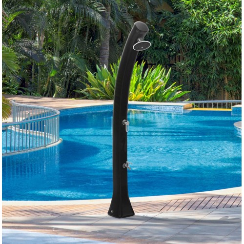 Doccia Solare Nera da Giardino 44 litri Miscelatore Esterno Piscina in Resina