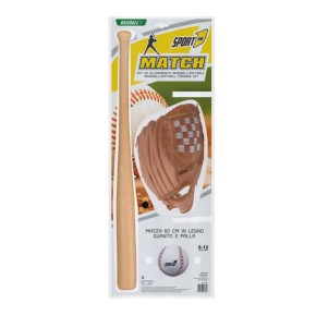 Mazza in Legno Guanto Palla da Baseball Guantone Ecopelle Pallina Softball 2