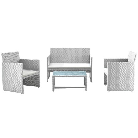 Set Polyrattan Bianco Divano 2 Sedie Tavolo Esterno Giardino Rattan Sintetico