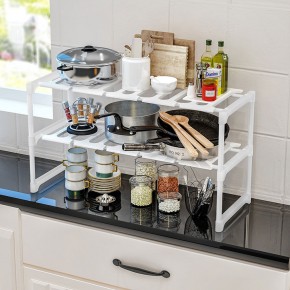 Scaffalatura estensibile in lunghezza bianca da appoggiare sul piano della cucina o del bagno 2