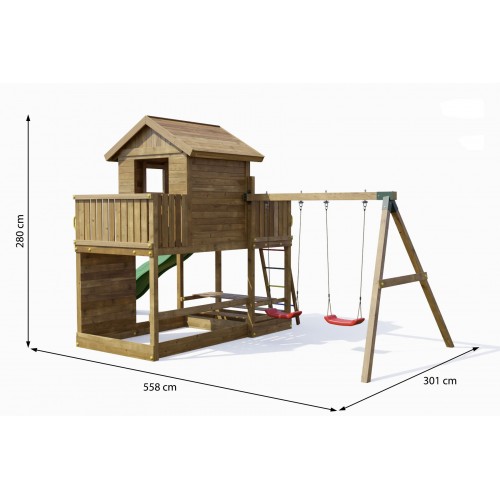 Parco Giochi Giardino in Legno per Bimbi con Altalena Scivolo Torretta