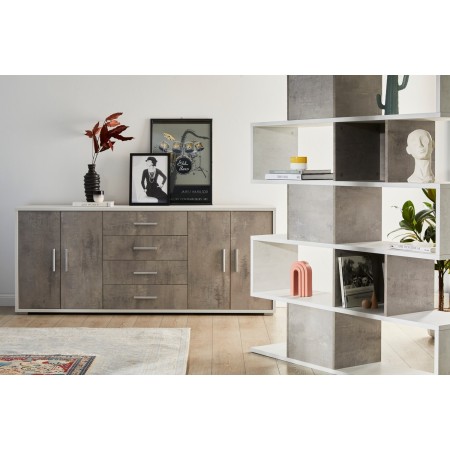 Libreria Modulare Geometrica in Legno Bianco Cemento Moderna Scaffale